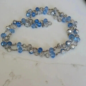 Blue and silver crystal necklace 34 inches